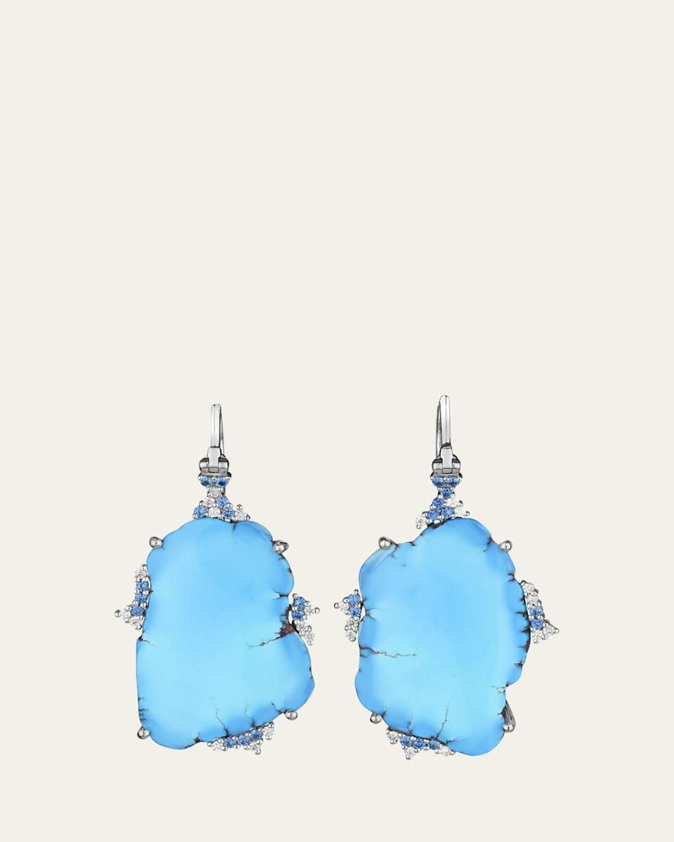 Gold Hills Turquoise Slice Earrings with Sapphire and Diamonds